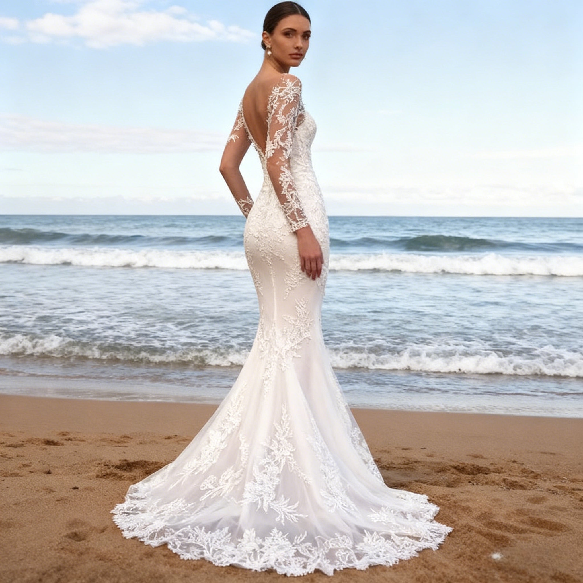 BHstyle Boho A Linie Ball-Gown mit Carmen Ausschnitt Vintage Ballkleid mit Spitze Sexy Strand Ball-Gown Sommer