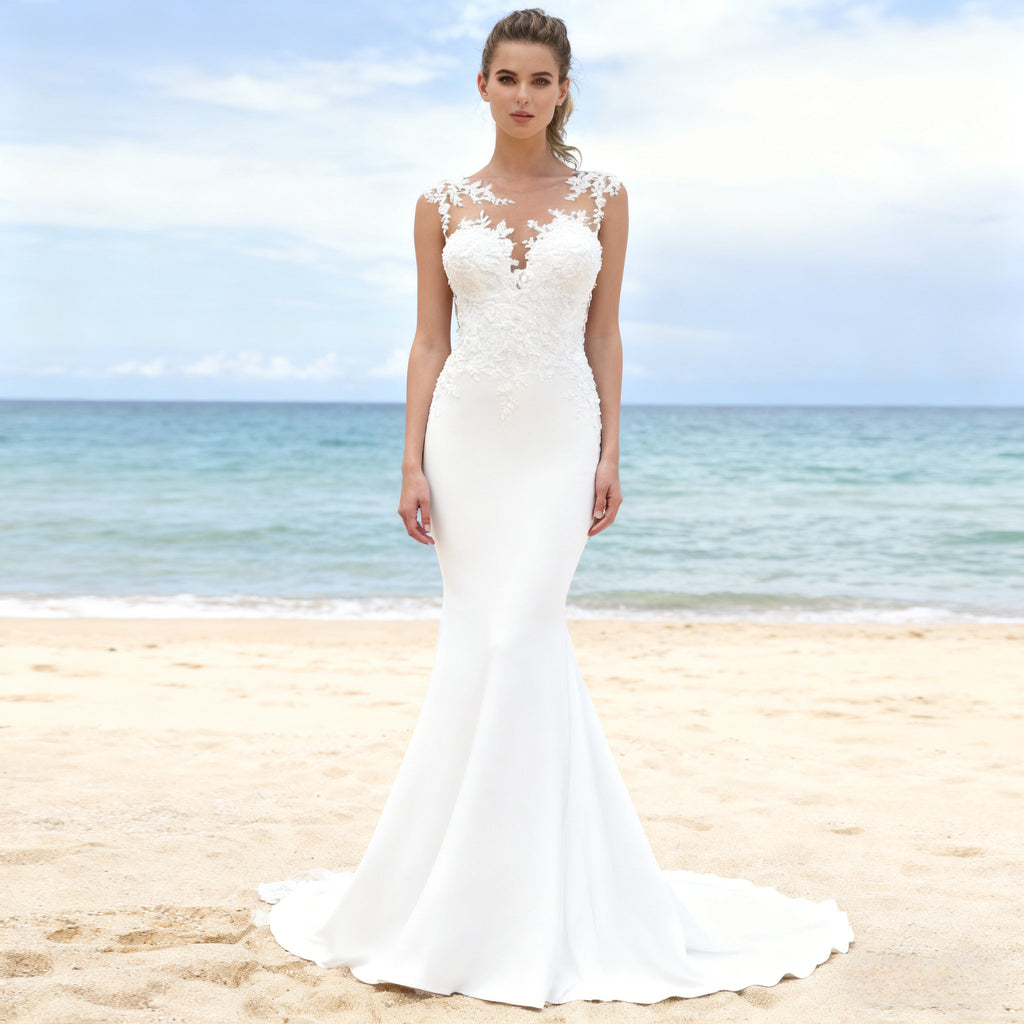 BHstyle Meerjungfrau Ball-Gown mit Spitze Vintage Ballkleid Langarm Sexy Illusions Ausschnitt Boho Anlassmode 2-26W
