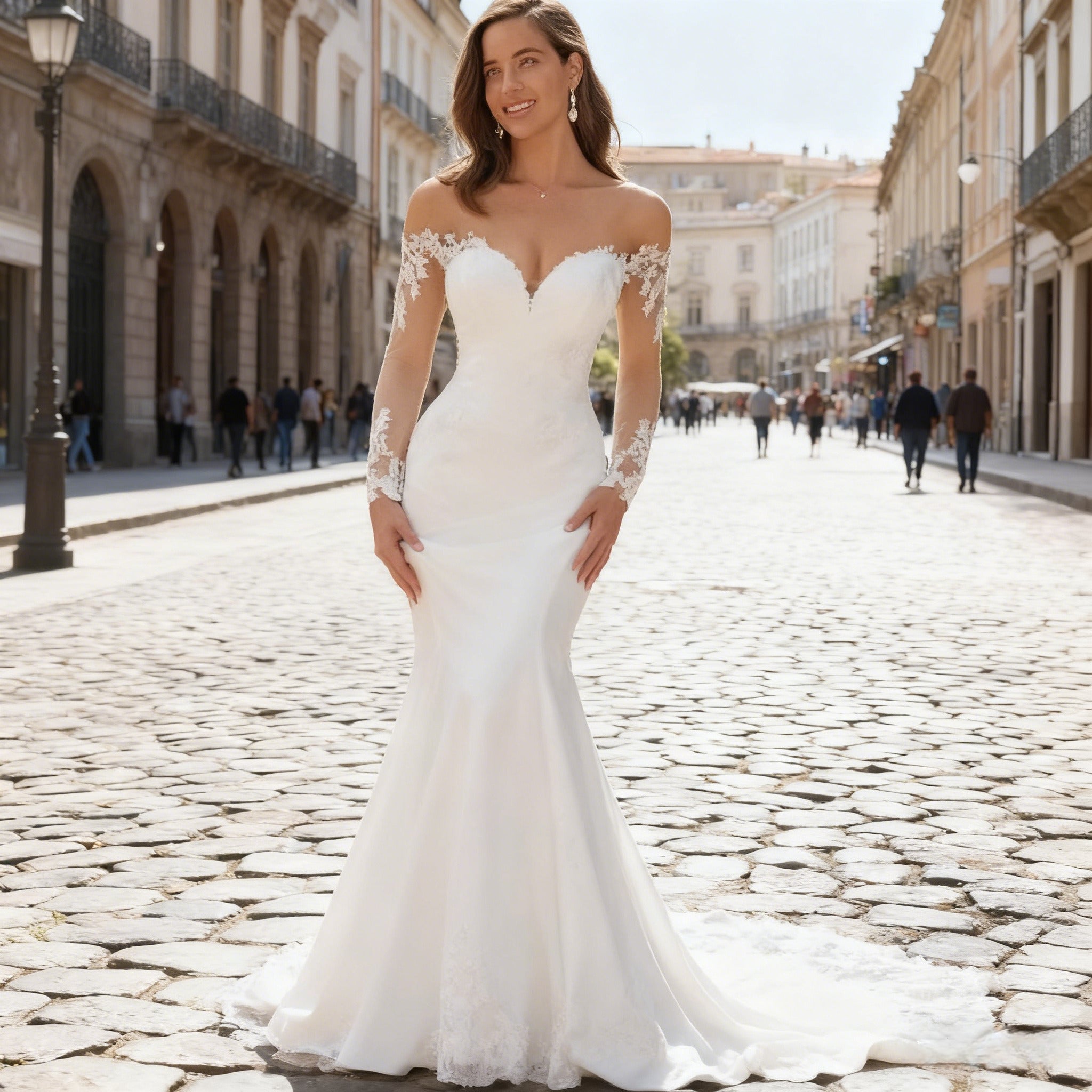 BHstyle Sexy Meerjungfrau Ball-Gown Off Shoulder Ballkleid mit Spitze Langarm Elegant Anlassmode Modern 2-26W