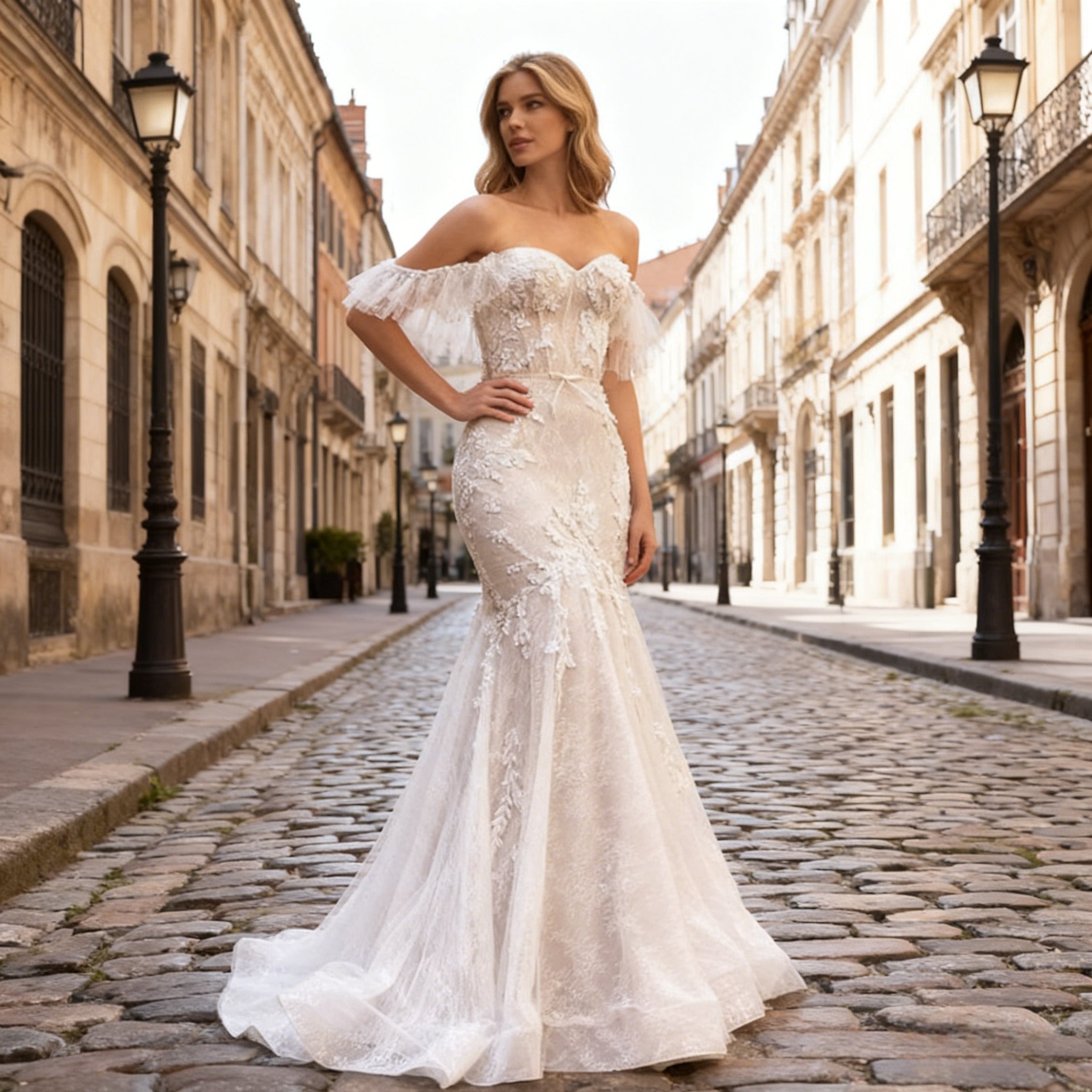 BHstyle Sexy Meerjungfrau Ball-Gown mit Carmen Ausschnitt Boho Ballkleid mit Spitze Romantisch Vintage Elegant 2-26W