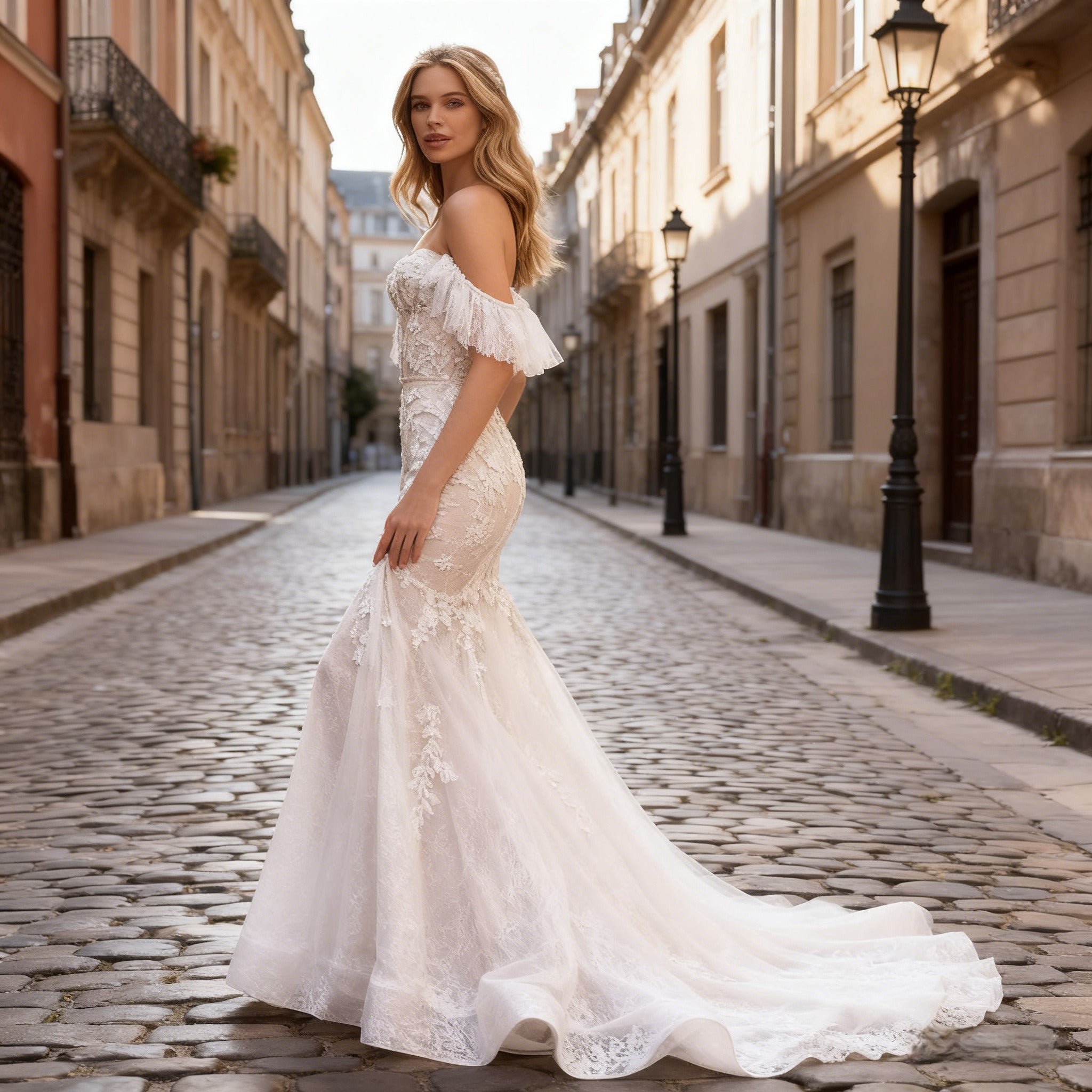 BHstyle Sexy Meerjungfrau Ball-Gown mit Carmen Ausschnitt Boho Ballkleid mit Spitze Romantisch Vintage Elegant 2-26W