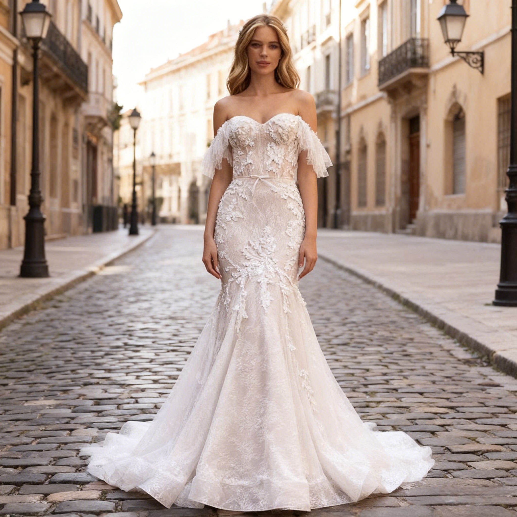 BHstyle Sexy Meerjungfrau Ball-Gown mit Carmen Ausschnitt Boho Ballkleid mit Spitze Romantisch Vintage Elegant 2-26W