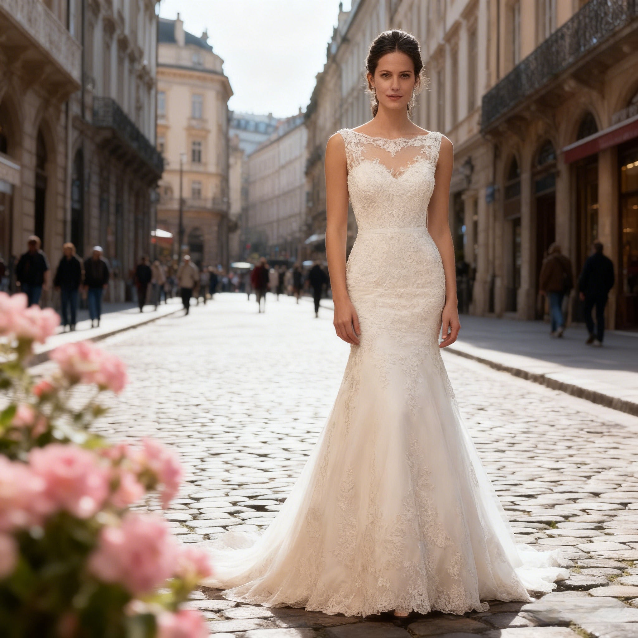 BHstyle Klassisches Meerjungfrau Ball-Gown mit Spitze U Boot Ausschnitt Elegantes Ballkleid Sexy Rückenfrei 2-26W