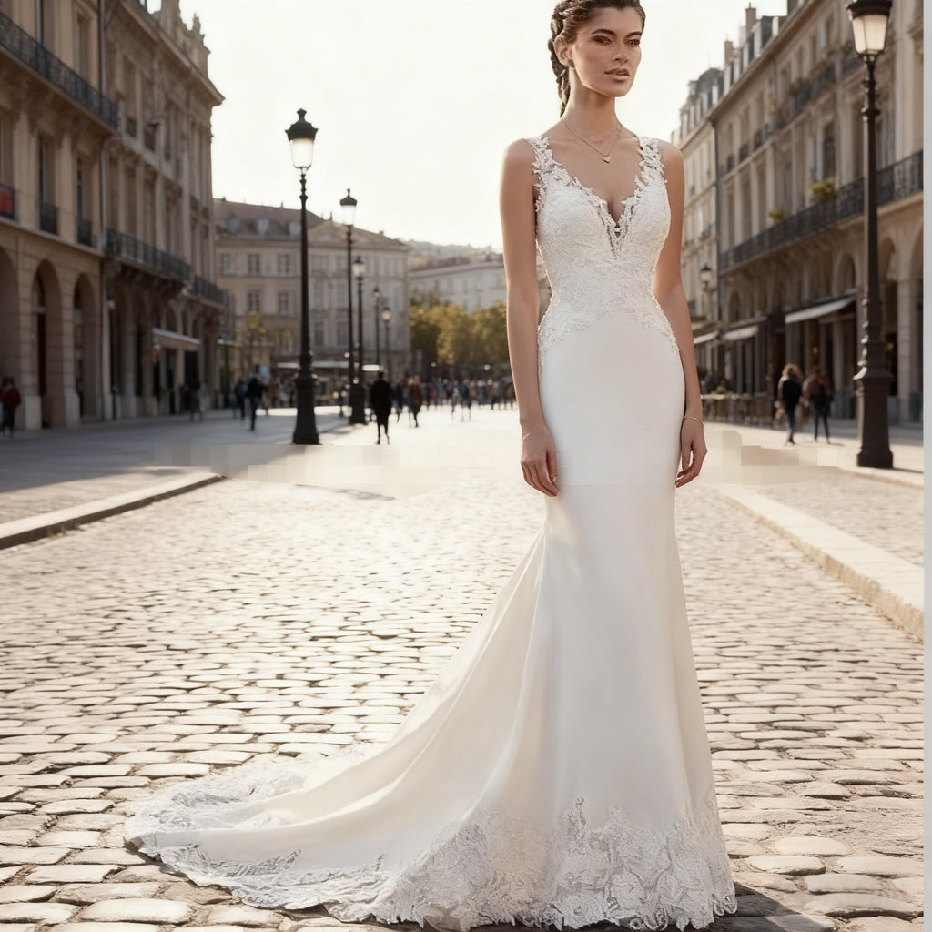 BHstyle Modernes Meerjungfrau Ball-Gown Spitze V Ausschnitt Elegantes Ballkleid Sexy Rückenfrei Anlassmode 2-26W