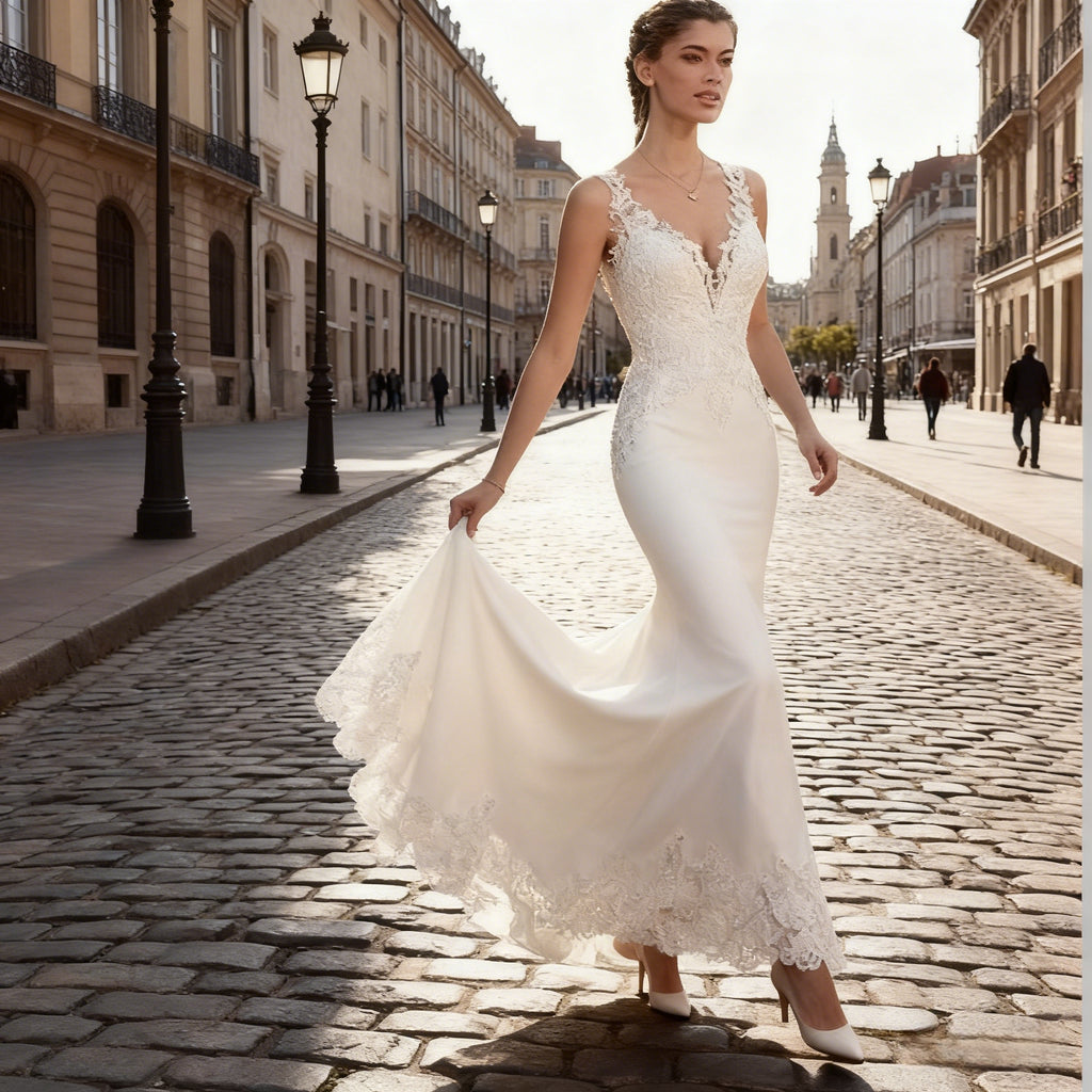 BHstyle Modernes Meerjungfrau Ball-Gown Spitze V Ausschnitt Elegantes Ballkleid Sexy Rückenfrei Anlassmode 2-26W