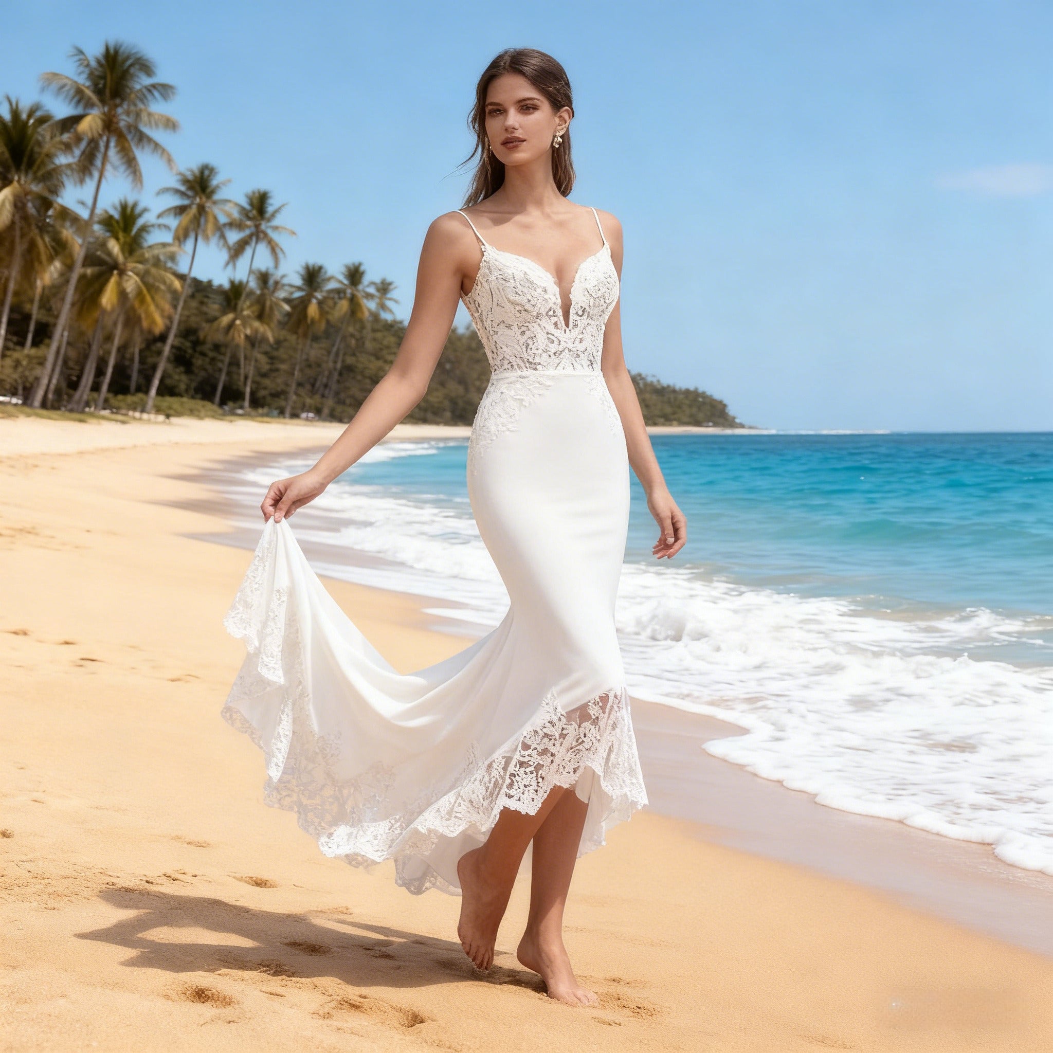 BHstyle Modernes Meerjungfrau Ball-Gown Spitze U Boot Ausschnitt Elegantes Ballkleid Sexy Rückenfrei 2-26W