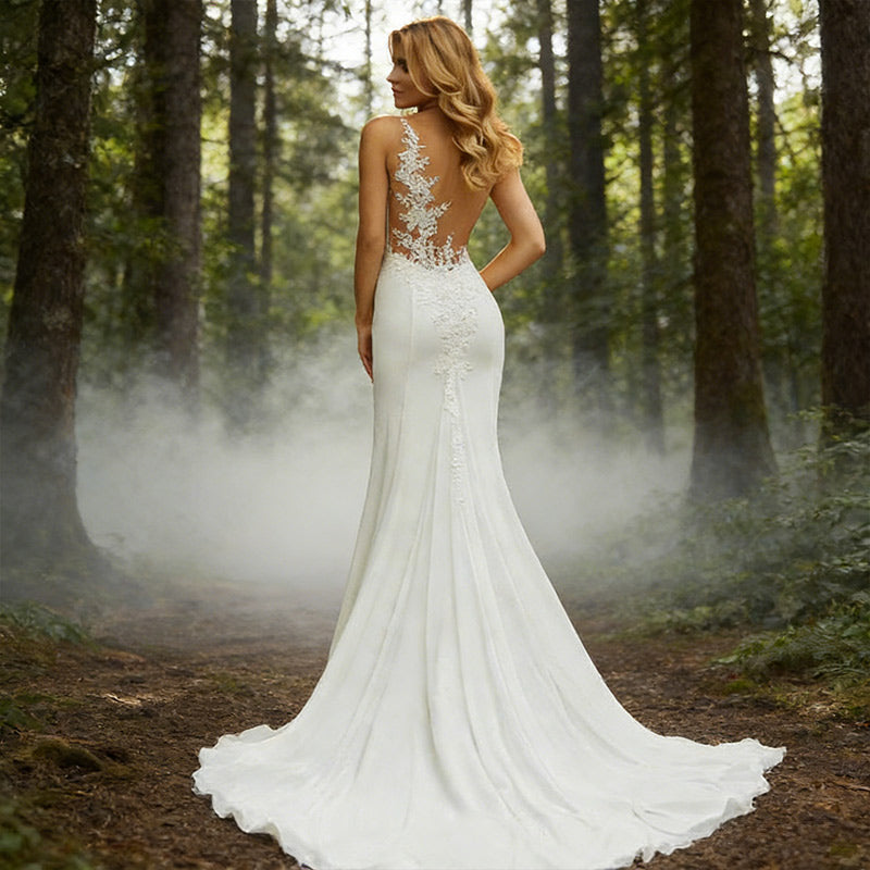 BHstyle Modernes Meerjungfrau Ball-Gown Spitze Asymmetrisch V-Ausschnitt Elegant Sexy Strand Ballkleid 2-26W