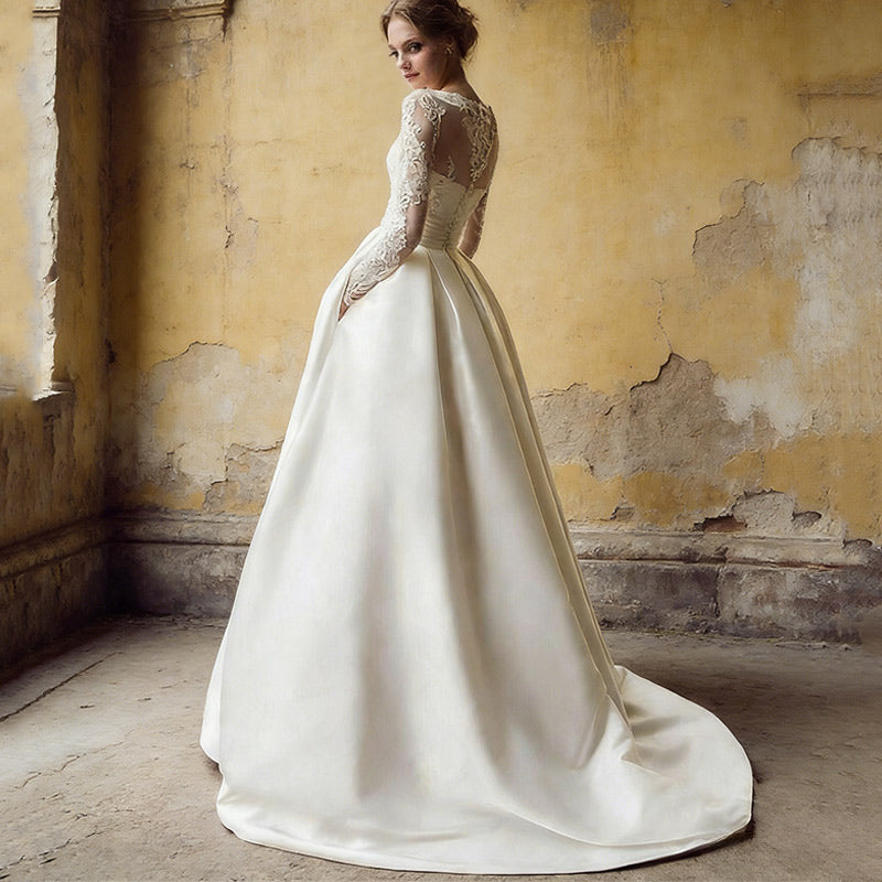 BHstyle Minimalistisches Satin Ball-Gown Herz-Ausschnitt Sexy Beinschlitz Modern A-Linie Anlassmode Weiß 2-26W