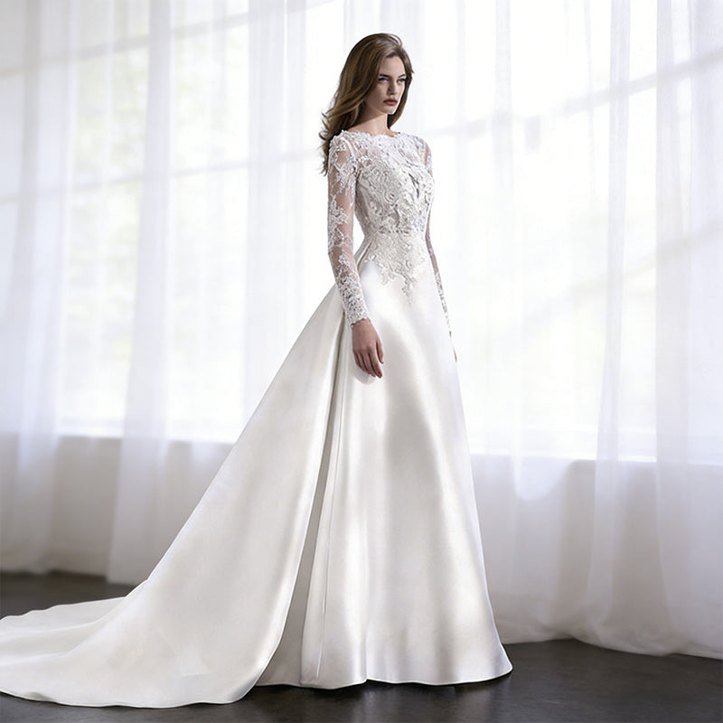 BHstyle A-Linie Ball-Gowner Quadratischer Ausschnitt Puffärmel Ballkleid Romantisch Satin 2-16