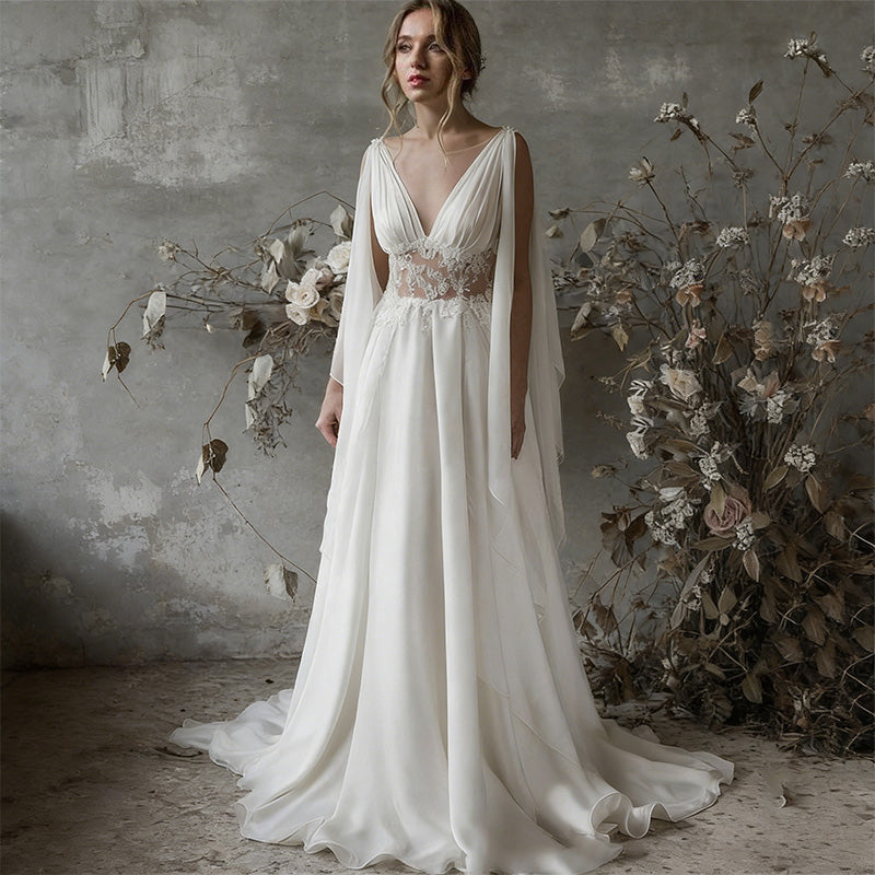 BHstyle Ätherisches Griechische-Göttin Ball-Gown mit Cape-Schultern – Elegante A-Linie aus Chiffon mit Cut-out Spitze 2-26W