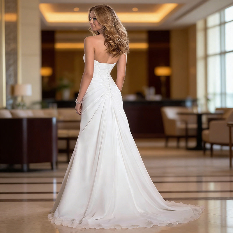 BHstyle Romantisches Ball-Gown in A-Linie mit Herz-Ausschnitt und Kristall-Gürtel Elegantes Chiffon Ballkleid Elfenbein 2-26W
