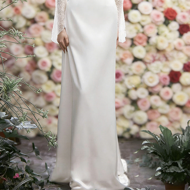 BHstyle Zweiteiliges Boho Ball-Gown mit Glitzer-Caplet und Seidigem Satin Kleid Elegantes A-Linie Ballkleid Elfenbein 32-44