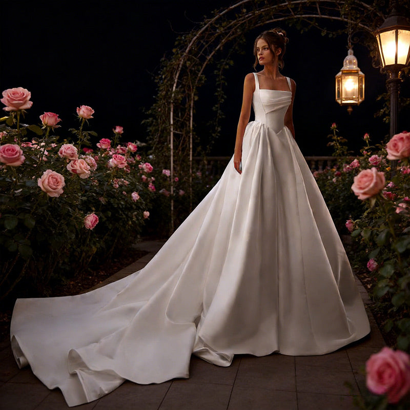 BHstyle A-Linie Ball-Gown in Reinweiß – Minimalistisches Ballkleid mit drapierter Korsage Pfad 2-26W
