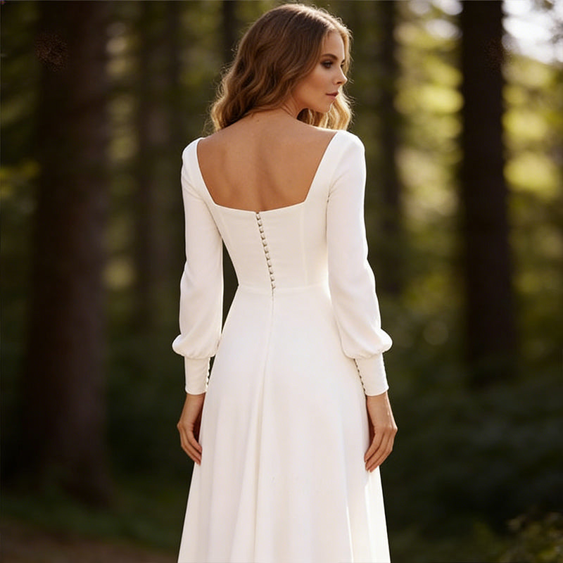 BHstyle Schlichtes Ball-Gown Weiß A Linie Langarm Quadratischer Ausschnitt Ballkleid Chiffon Bodenlang Modern Elegant