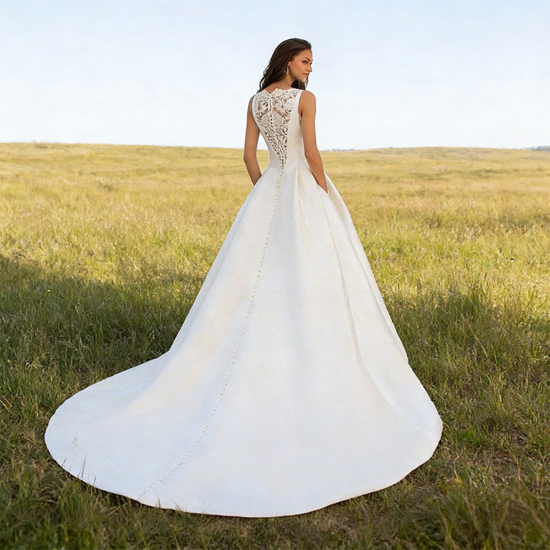 BHstyle A-Linie Ball-Gown Prinzessin mit abnehmbaren Puffärmeln – mit hohem Beinschlitz und floraler Spitze 2-26W