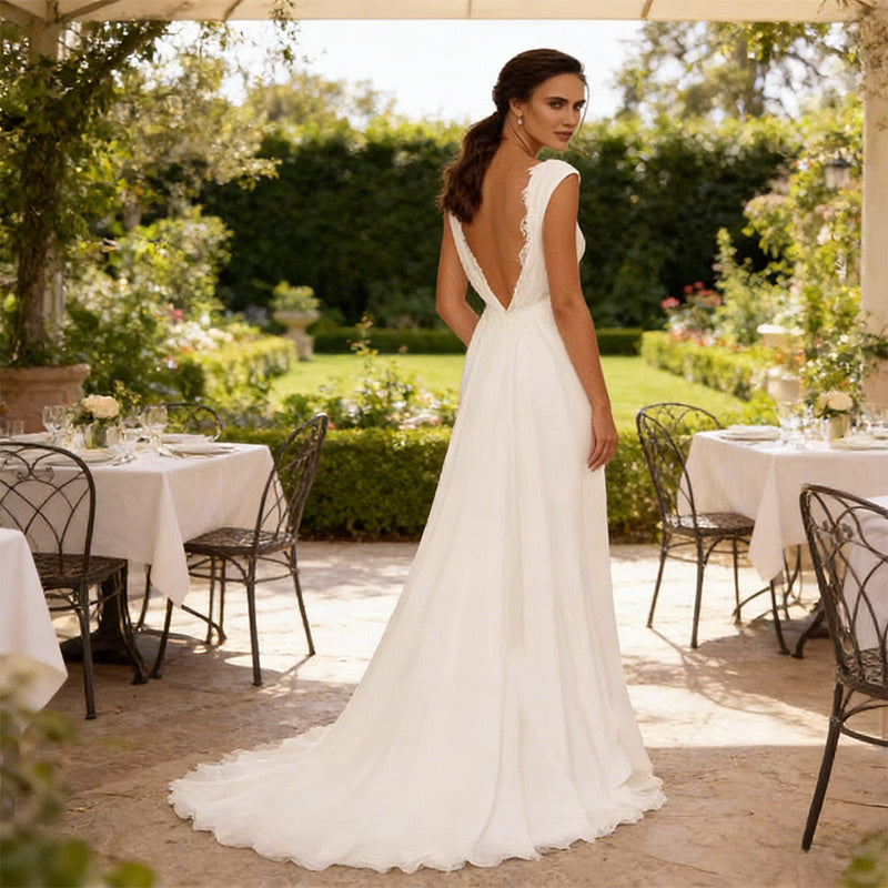 BHstyle Ball-Gown im Meerjungfrau-Stil mit abnehmbarer Schleppe – Minimalistisches A-Linie Ballkleid mit U-Boot 2-26W