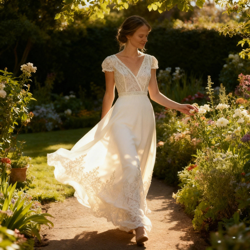 BHstyle Boho Ball-Gown Kurz mit Spitze und V-Ausschnitt – A-Linie Vintage Ballkleid 2-26W