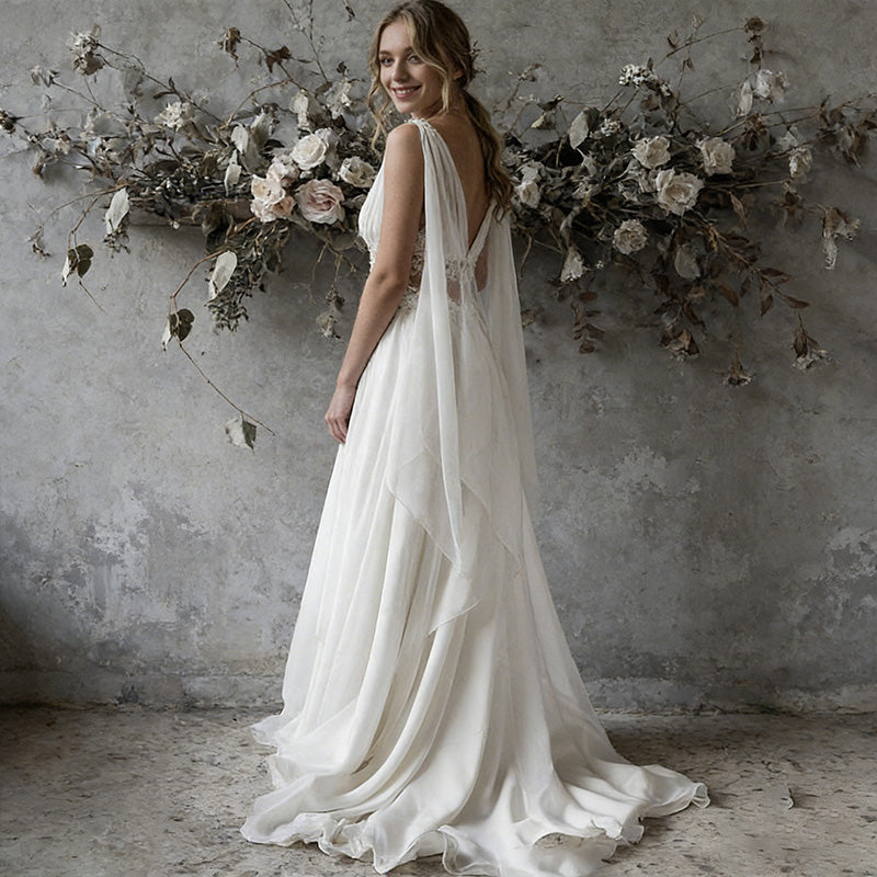 BHstyle Ätherisches Griechische-Göttin Ball-Gown mit Cape-Schultern – Elegante A-Linie aus Chiffon mit Cut-out Spitze 2-26W