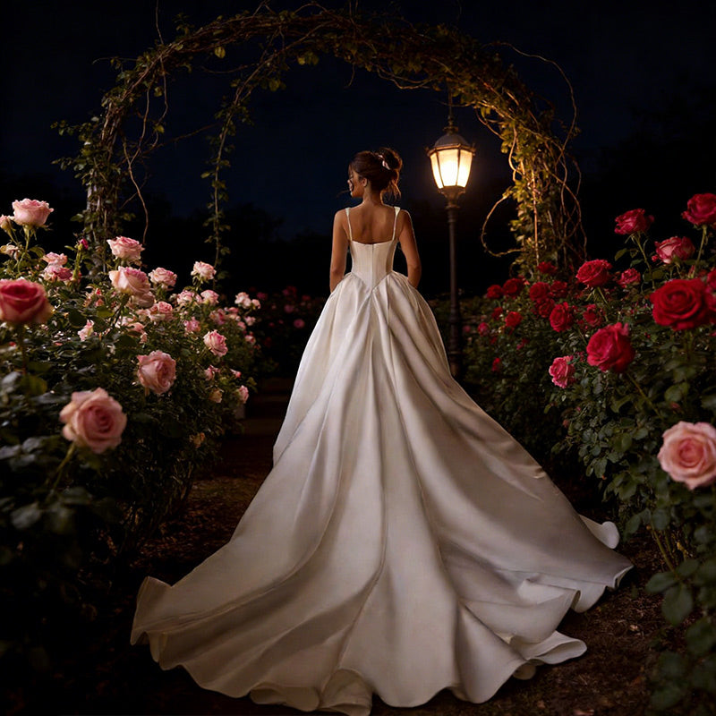 BHstyle A-Linie Ball-Gown in Reinweiß – Minimalistisches Ballkleid mit drapierter Korsage Pfad 2-26W