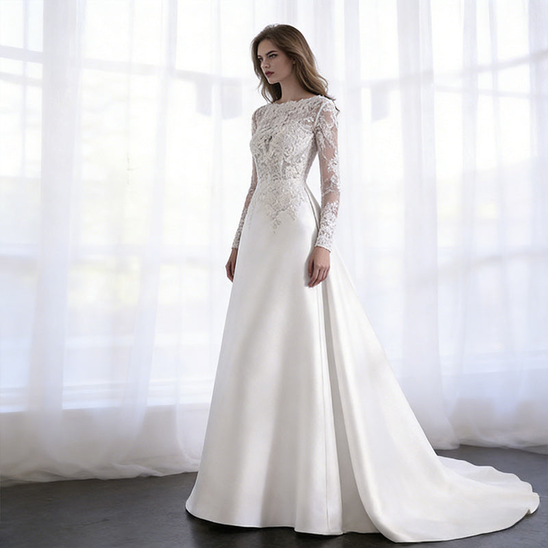 BHstyle A-Linie Ball-Gowner Quadratischer Ausschnitt Puffärmel Ballkleid Romantisch Satin 2-16