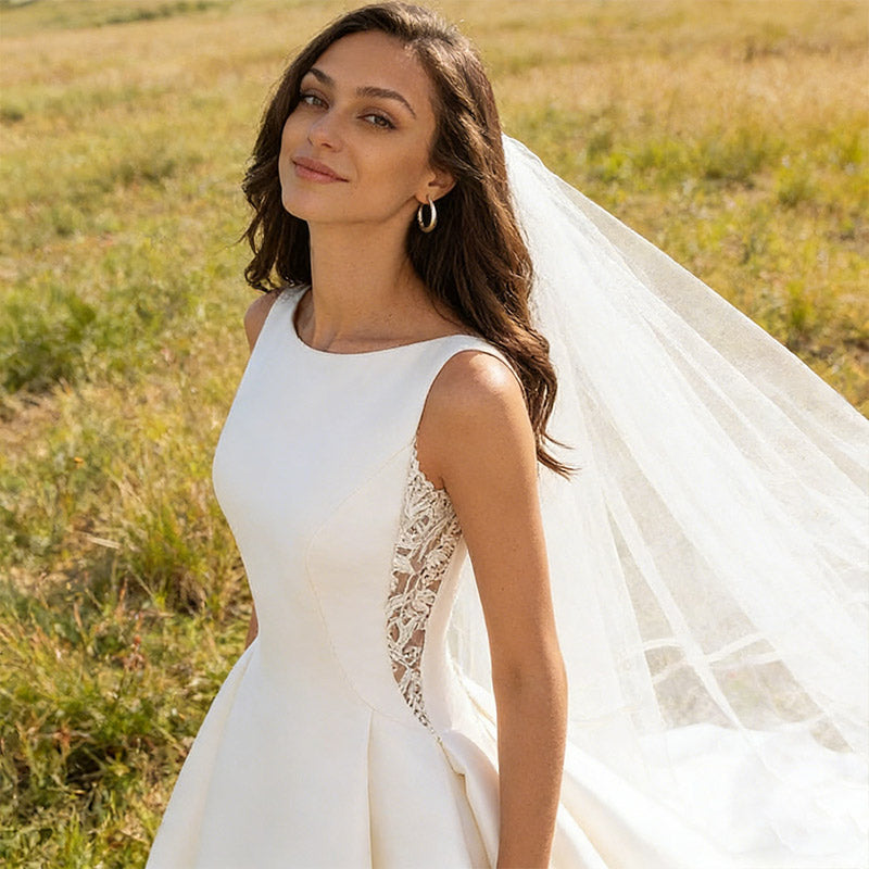 BHstyle A-Linie Ball-Gown Prinzessin mit abnehmbaren Puffärmeln – mit hohem Beinschlitz und floraler Spitze 2-26W