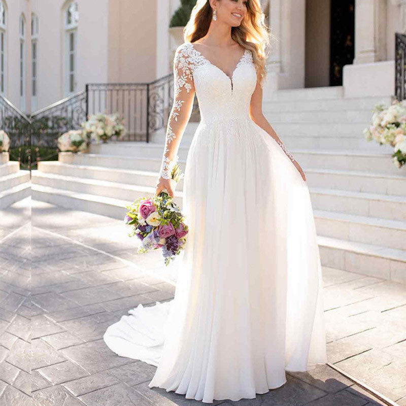 BHstyle Schlichtes Weißes Ball-Gown für Anlassmode – A-Linie Chiffon Kleid in großen Größen mit Reißverschluss 2-16