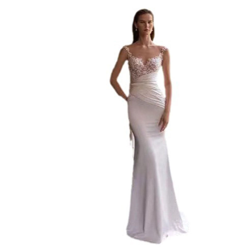BHstyle Schlichtes Weißes Spitzen Meerjungfrau Ball-Gown Vintage Mit Reißverschluss Elegantes 2-16