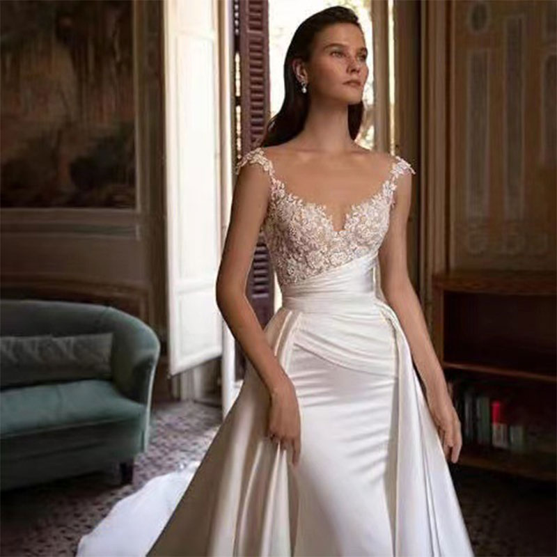BHstyle Schlichtes Weißes Spitzen Meerjungfrau Ball-Gown Vintage Mit Reißverschluss Elegantes 2-16