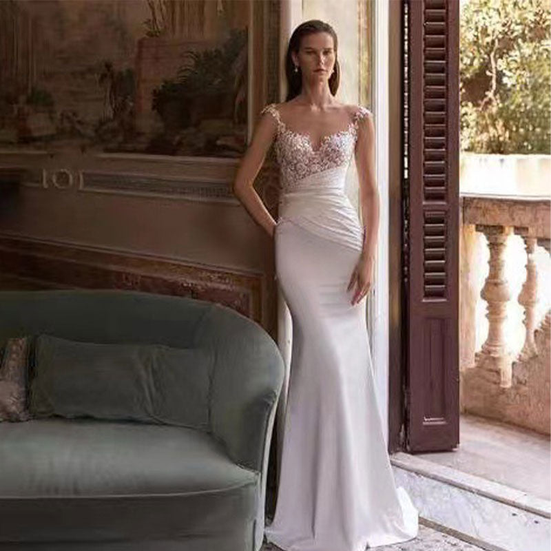 BHstyle Schlichtes Weißes Spitzen Meerjungfrau Ball-Gown Vintage Mit Reißverschluss Elegantes 2-16