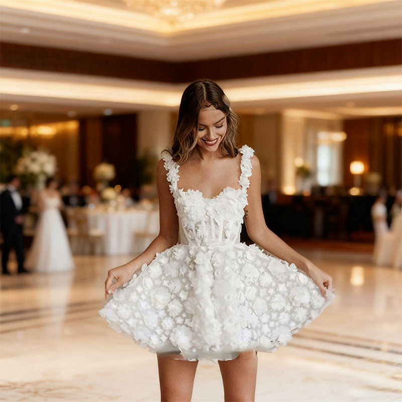 BHstyle Weißes Kurzes Ball-Gown Ärmellos Herz-Ausschnitt Tüll Süßes Elegantes Ballkleid 2-16