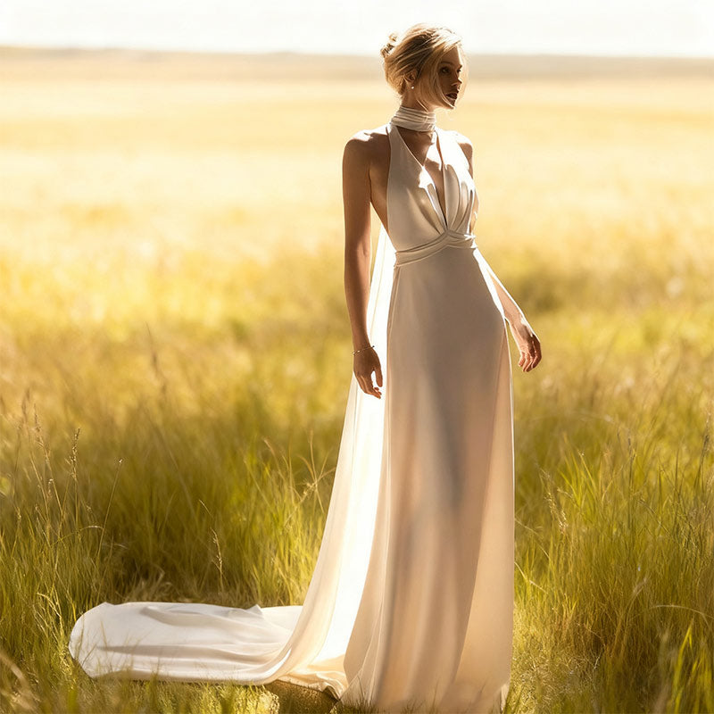 BHstyle Weißes A-Linie Ball-Gown Ärmellos V-Ausschnitt Schlichtes Elegantes Ballkleid XS-3XL