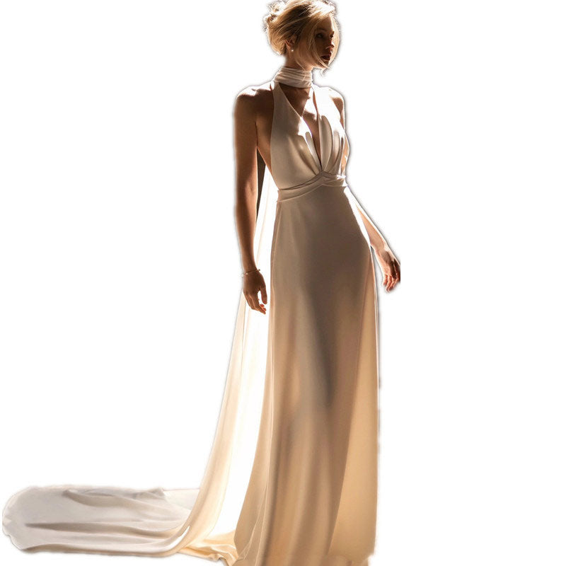 BHstyle Weißes A-Linie Ball-Gown Ärmellos V-Ausschnitt Schlichtes Elegantes Ballkleid XS-3XL