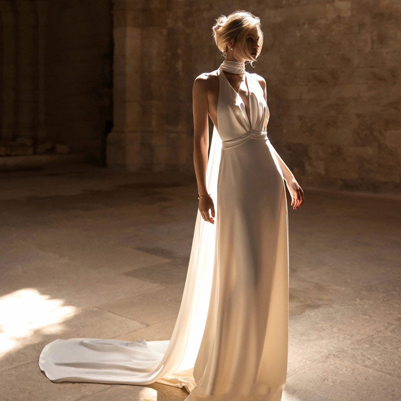BHstyle Weißes A-Linie Ball-Gown Ärmellos V-Ausschnitt Schlichtes Elegantes Ballkleid XS-3XL