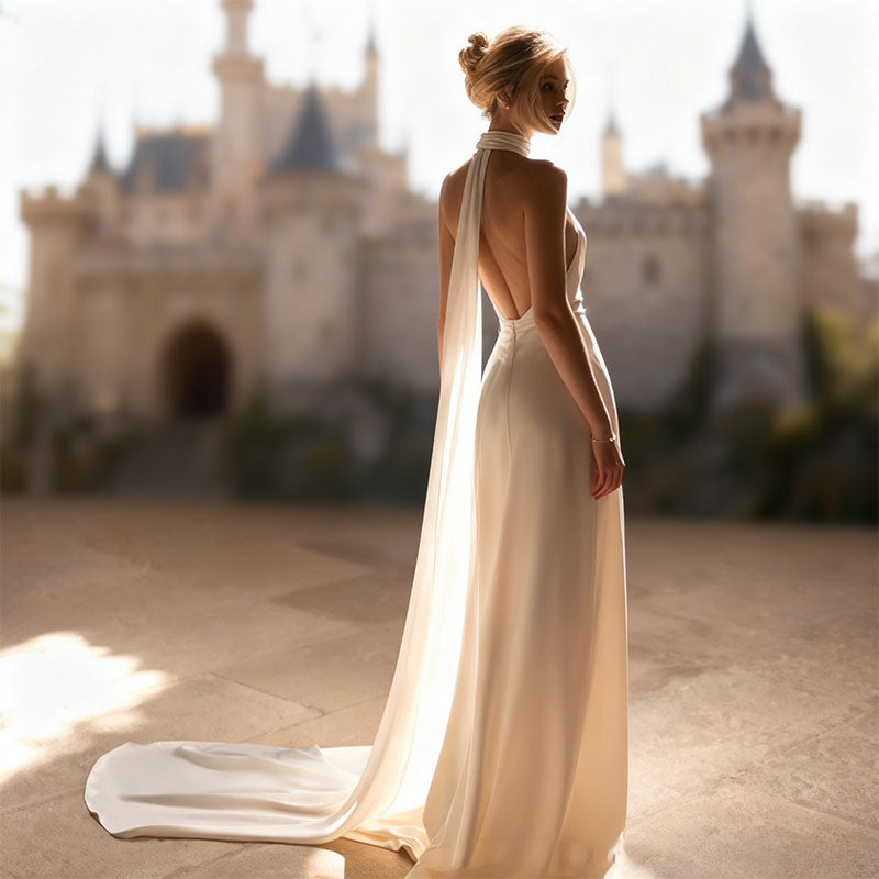BHstyle Weißes A-Linie Ball-Gown Ärmellos V-Ausschnitt Schlichtes Elegantes Ballkleid XS-3XL