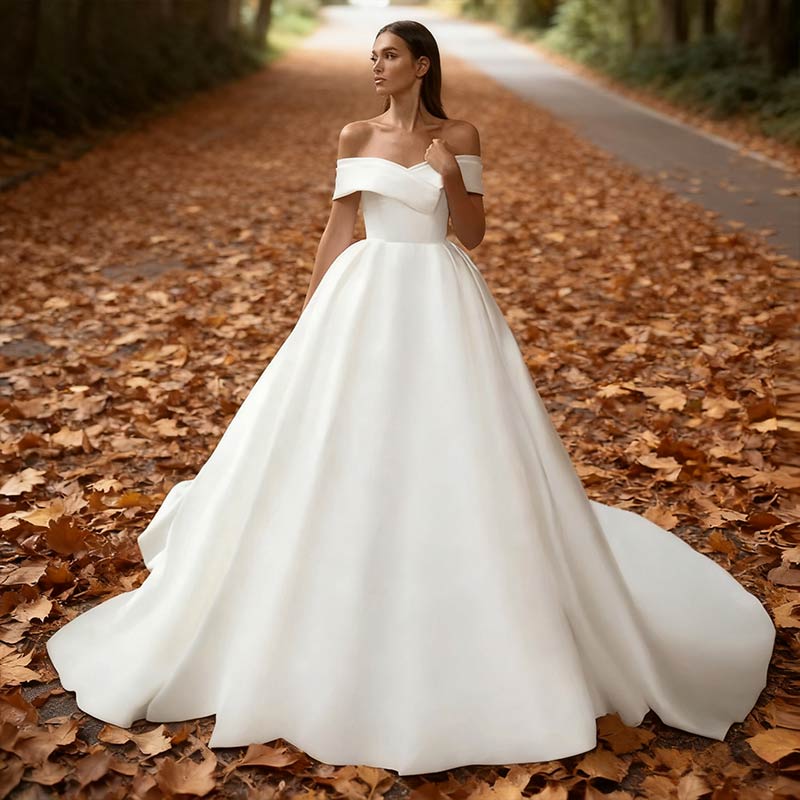 BHstyle A-Linie Ball-Gowner Prinzessin Weißes Ballkleid V-Ausschnitt Natürliche Taille Mit Schleppe Elegantes Ball-Gown 2-16
