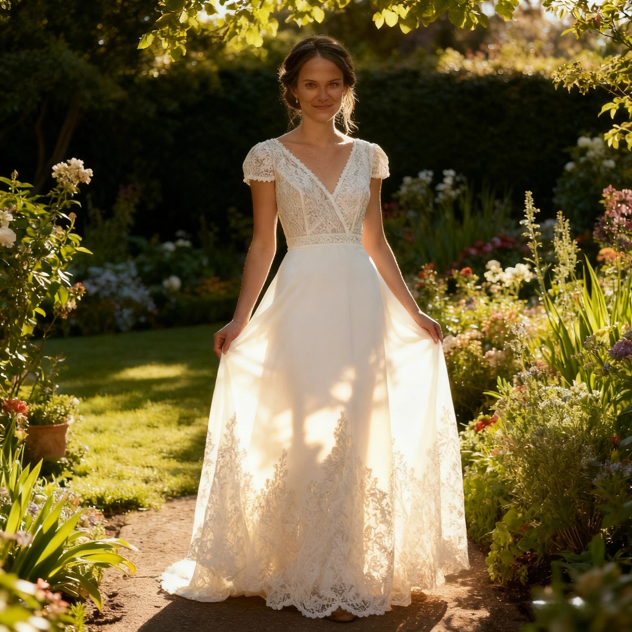 BHstyle Boho Ball-Gown Kurz mit Spitze und V-Ausschnitt – A-Linie Vintage Ballkleid 2-26W